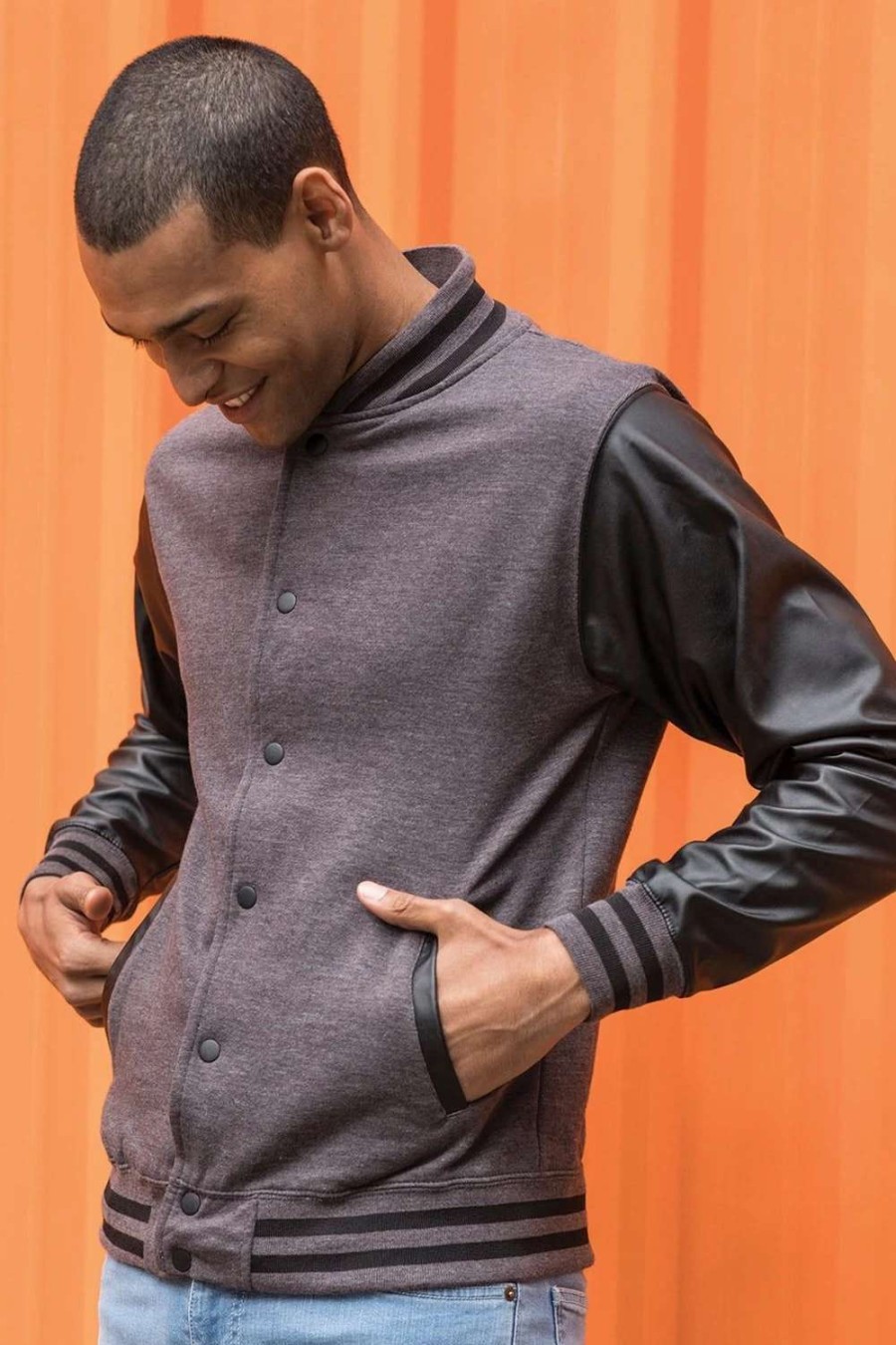 Coats, Jackets & Blazers * | Awdis Hoods Mens Letterman Jacket ( ) Charcoal/Jet Black