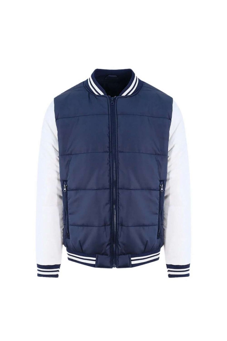 Coats, Jackets & Blazers * | Awdis Just Hoods Adults Unisex Varsity Puffer Jacket ( ) New French Navy/White