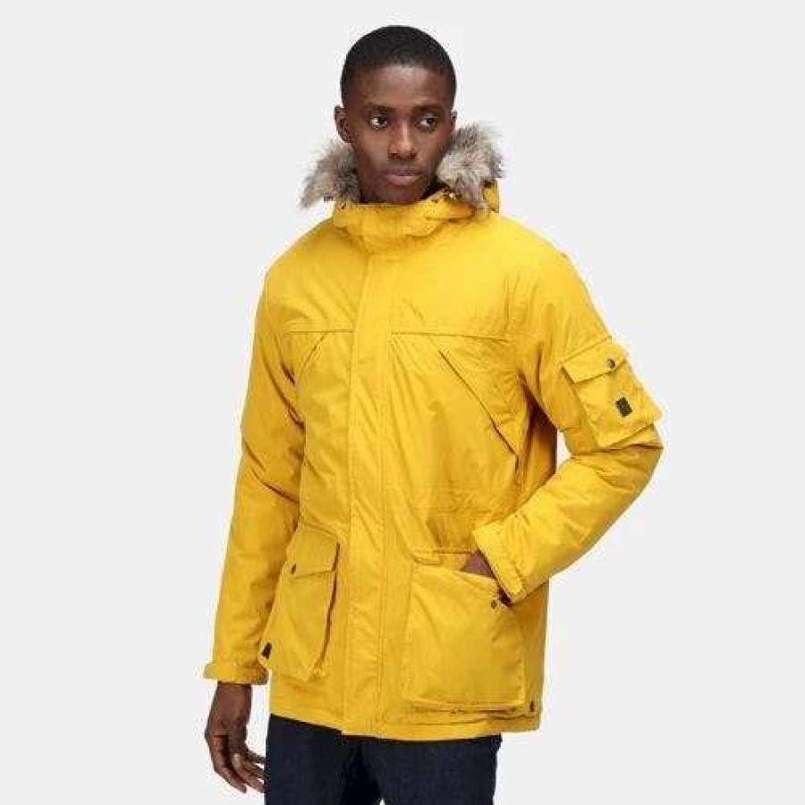 Coats, Jackets & Blazers * | Regatta Mens Salinger Ii Faux Fur Insulated Parka Jacket Mustard Seed