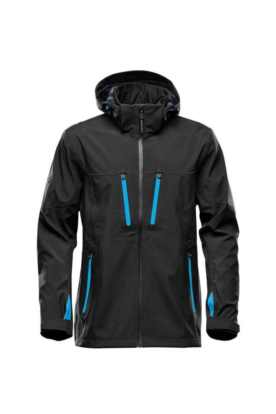 Coats, Jackets & Blazers * | Stormtech Mens Patrol Hooded Soft Shell Jacket ( ) Black/Electric Blue