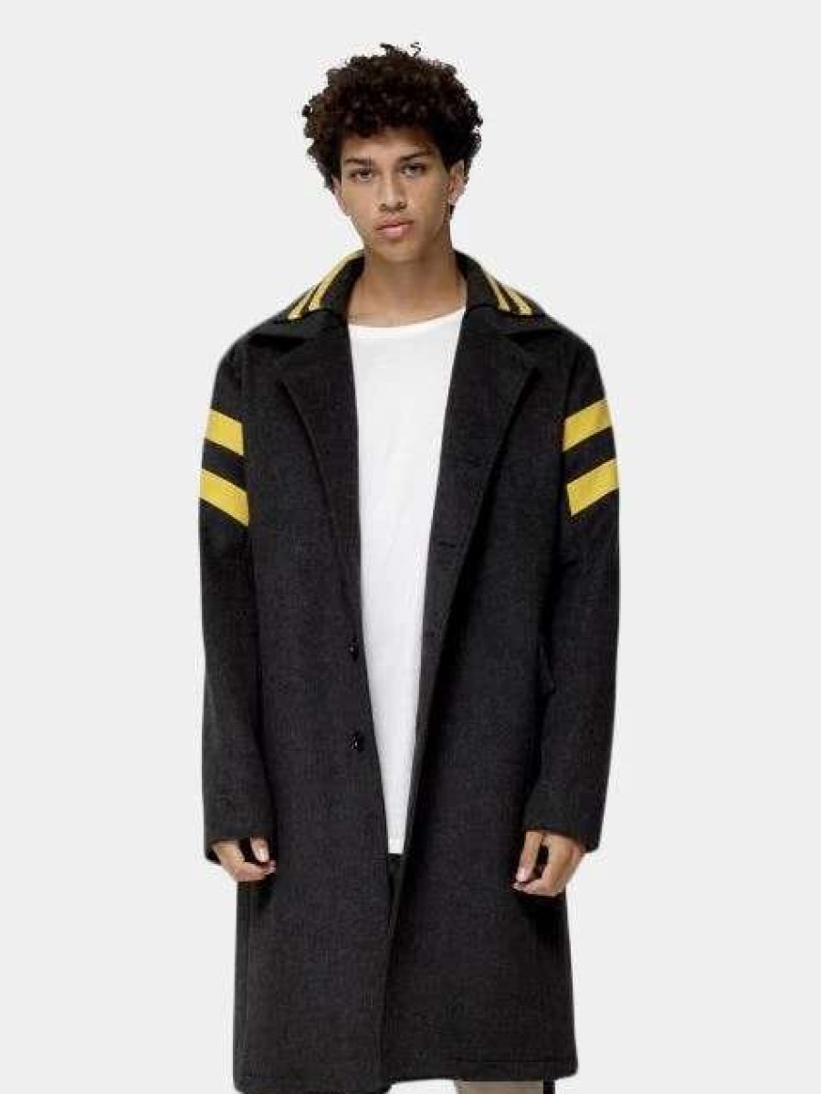 Coats, Jackets & Blazers * | Konus Men'S Wool Blend Coat With Color Stripes In Charcoal