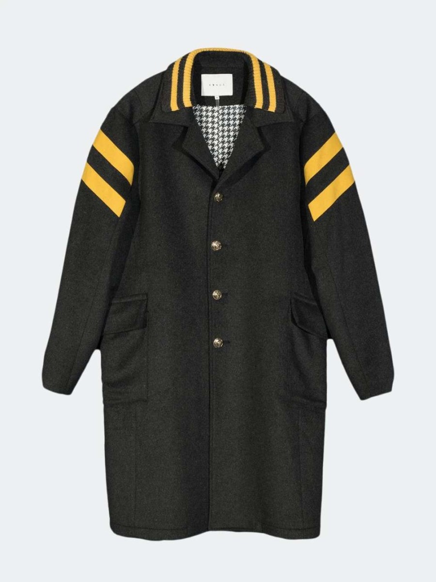 Coats, Jackets & Blazers * | Konus Men'S Wool Blend Coat With Color Stripes In Charcoal