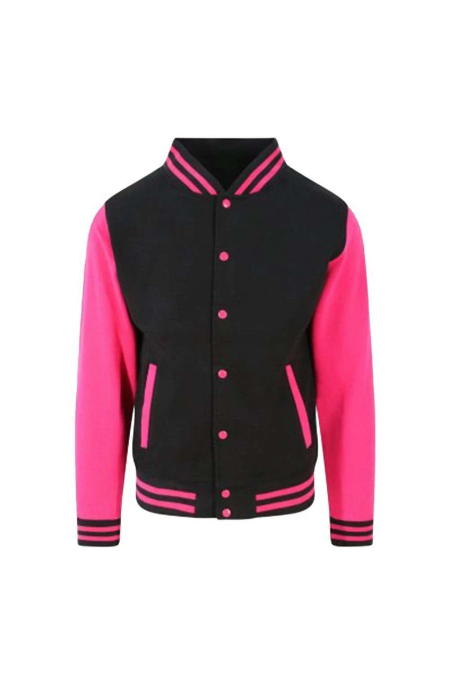 Coats, Jackets & Blazers * | Awdis Unisex Varsity Jacket ( ) Jet Black/Hot Pink