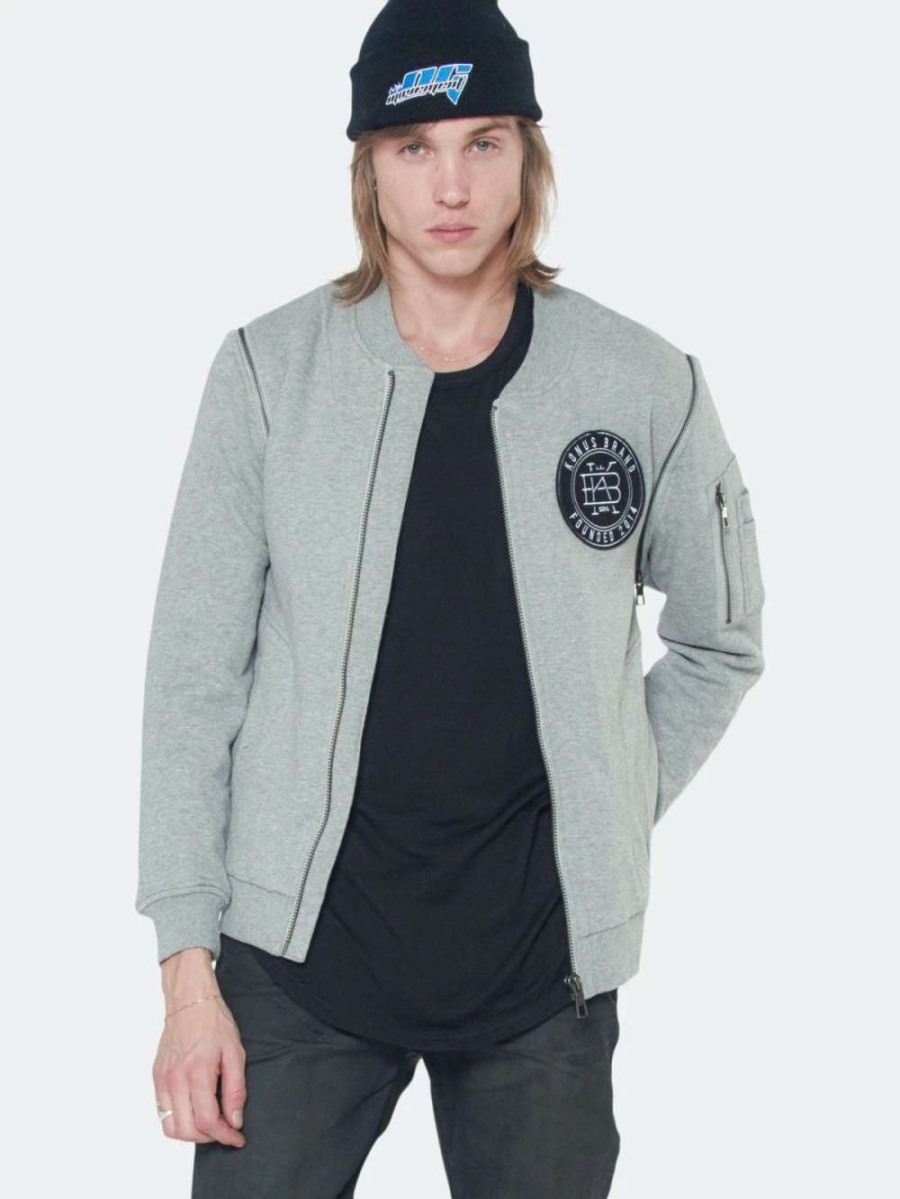 Coats, Jackets & Blazers * | Konus Men'S French Terry Bomber W/ Detachable Sleeves In Gray