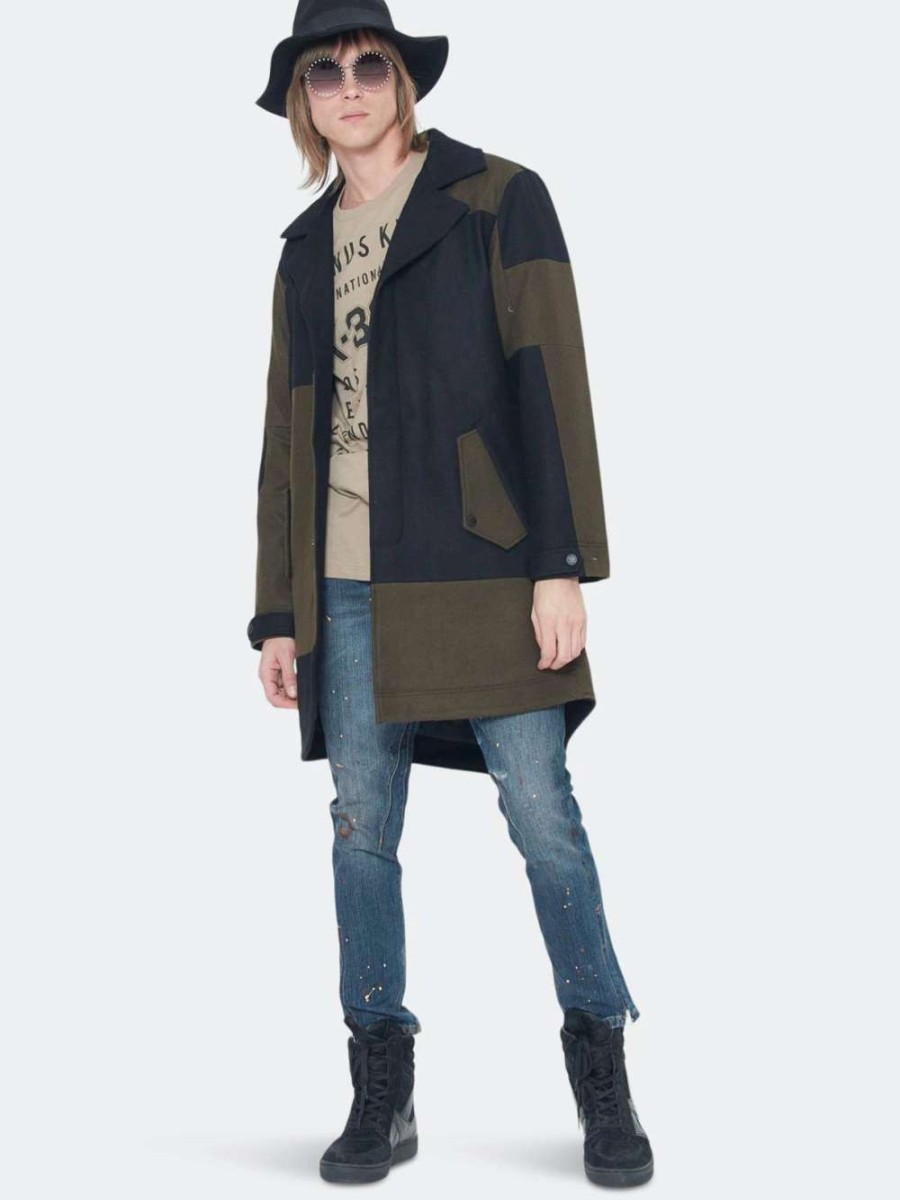 Coats, Jackets & Blazers * | Konus Men'S Geometric Panelled Wool Coat In Olive