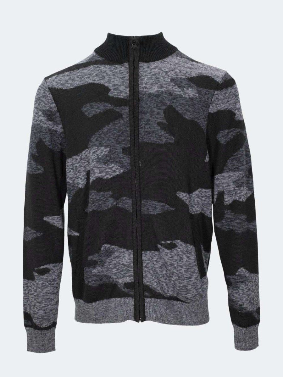 Coats, Jackets & Blazers * | Lords Of Harlech Of Harlech Carlo Full Zip Sweater Charcoal Camo