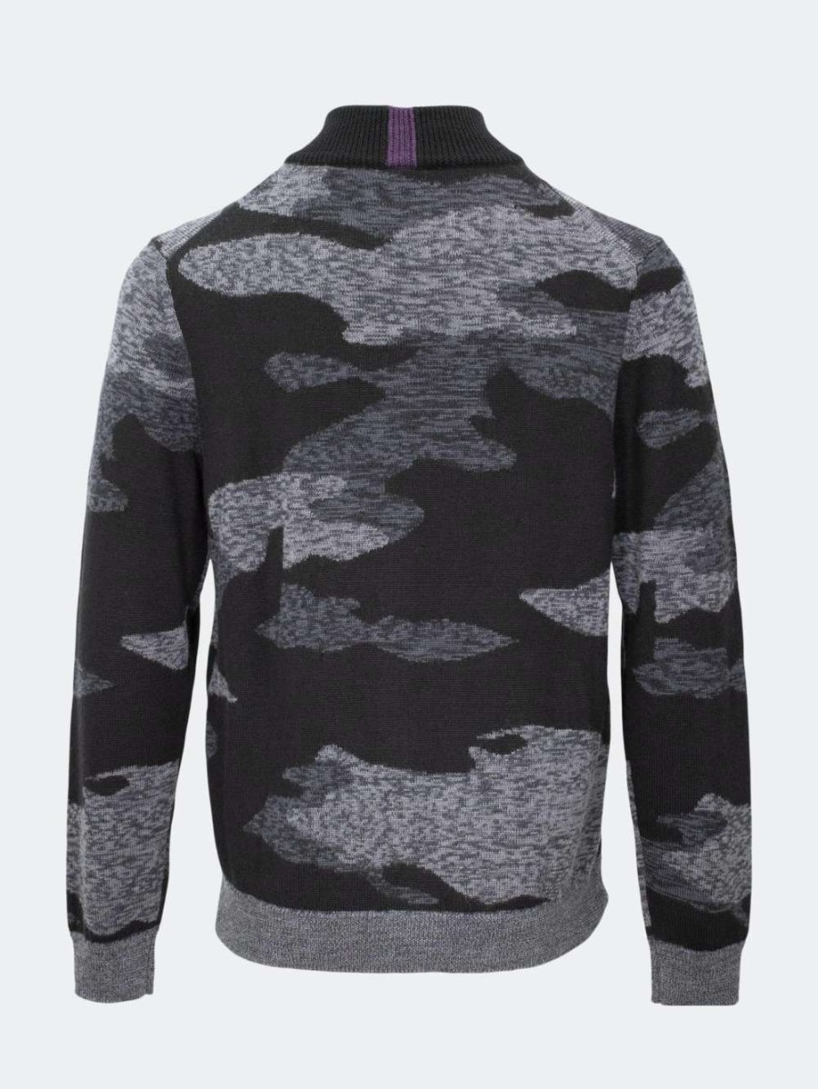 Coats, Jackets & Blazers * | Lords Of Harlech Of Harlech Carlo Full Zip Sweater Charcoal Camo