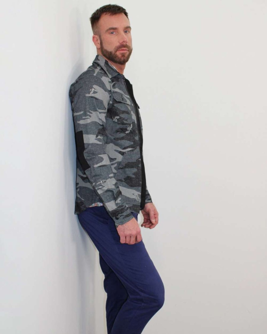 Coats, Jackets & Blazers * | Lords Of Harlech Of Harlech Zen Crane Shirt Jacket Camo Charcoal