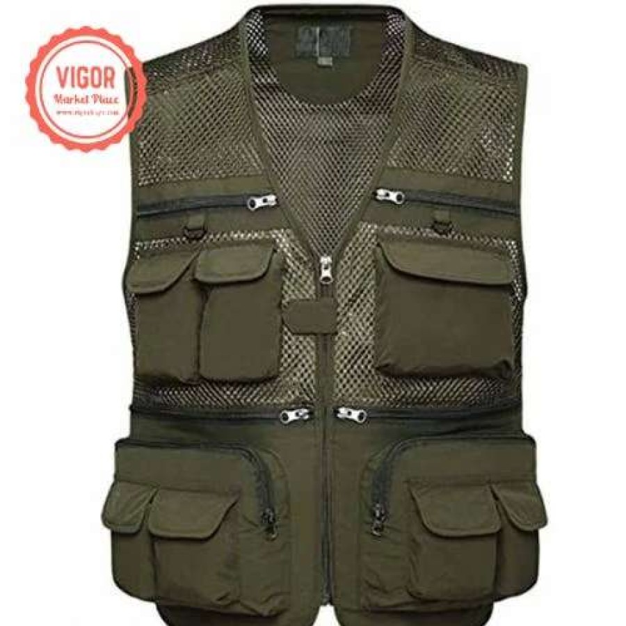 Coats, Jackets & Blazers * | Vigor Comfort Vest Safari Fishing Travel Photo Cargo Vest Jacket Multi Pockets