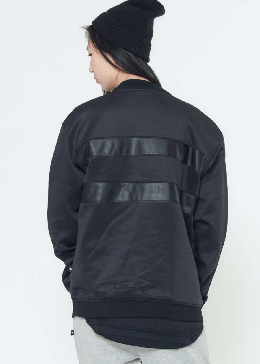 Coats, Jackets & Blazers * | Konus Men'S Bomber Jacket With Faux Leather Stripes In Black