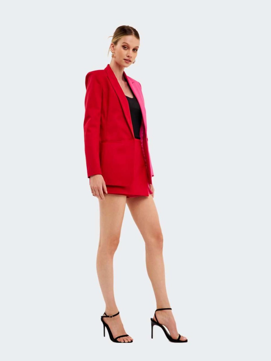 Coats, Jackets & Blazers * | English Factory Color Block Blazer Red/Fuchsia