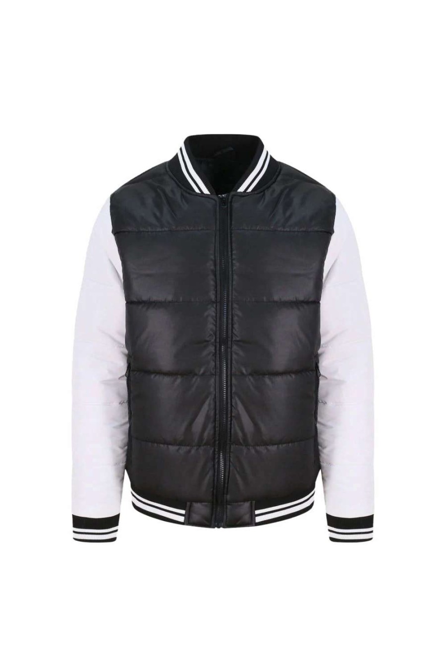 Coats, Jackets & Blazers * | Awdis Just Hoods Adults Unisex Varsity Puffer Jacket ( ) Jet Black/White