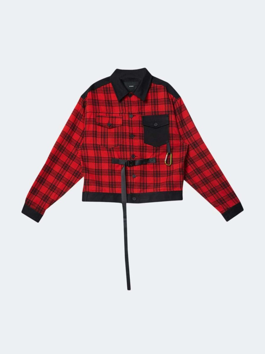 Coats, Jackets & Blazers * | Konus Men'S Plaid Shirt Jacket In Red