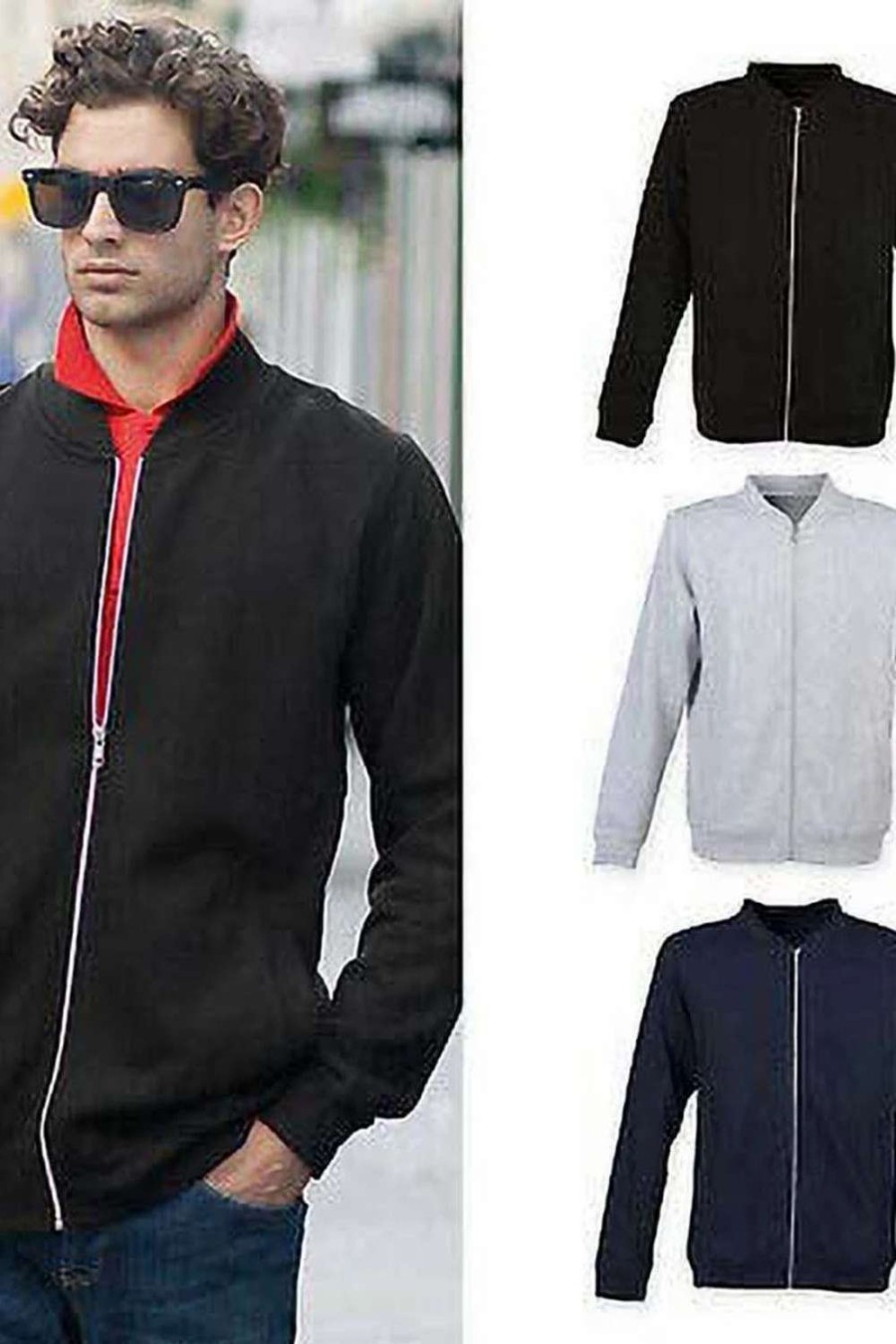 Coats, Jackets & Blazers * | Skinni Fit Fit Mens Full Zip Plain Bomber Jacket ( ) Black