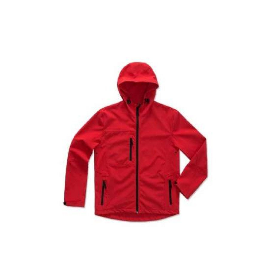 Coats, Jackets & Blazers * | Stedman Active Mens Active Softest Shell Hooded Jacket ( ) Coats, Jackets & Blazers Crimson Red