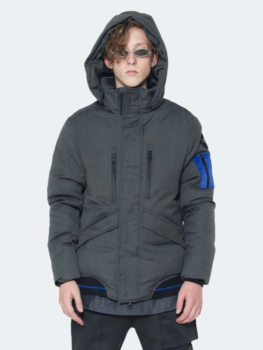 Coats, Jackets & Blazers * | Konus Men'S Duck Down Parka With Detachable Hood In Charcoal