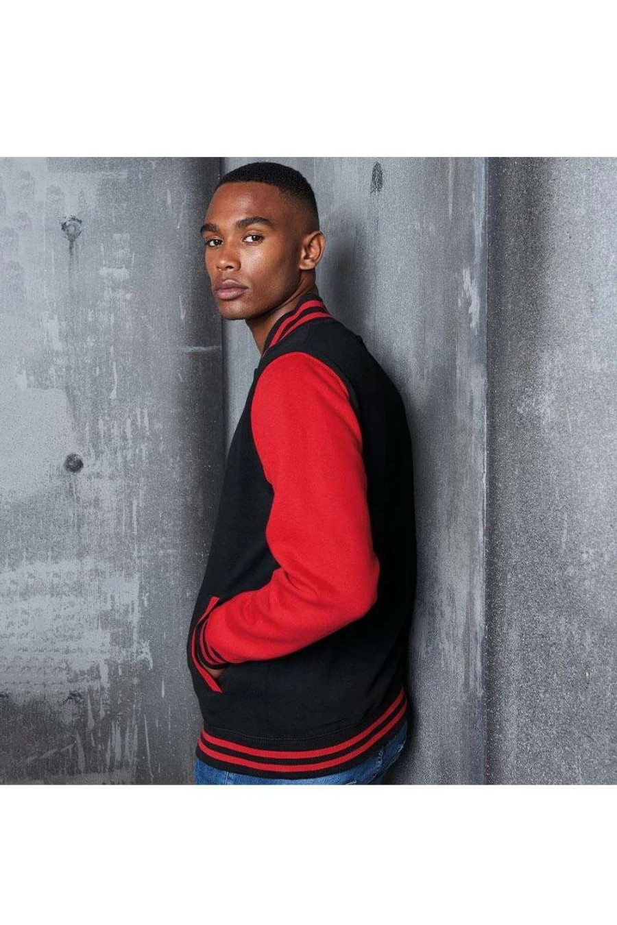 Coats, Jackets & Blazers * | Awdis Unisex Varsity Jacket ( ) Jet Black/ Fire Red