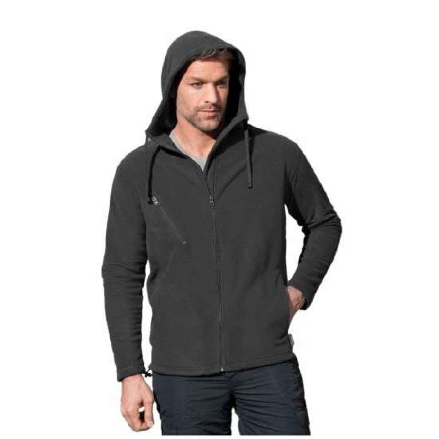 Coats, Jackets & Blazers * | Stedman Active Mens Active Hooded Fleece Jacket ( ) Coats, Jackets & Blazers Black Opal