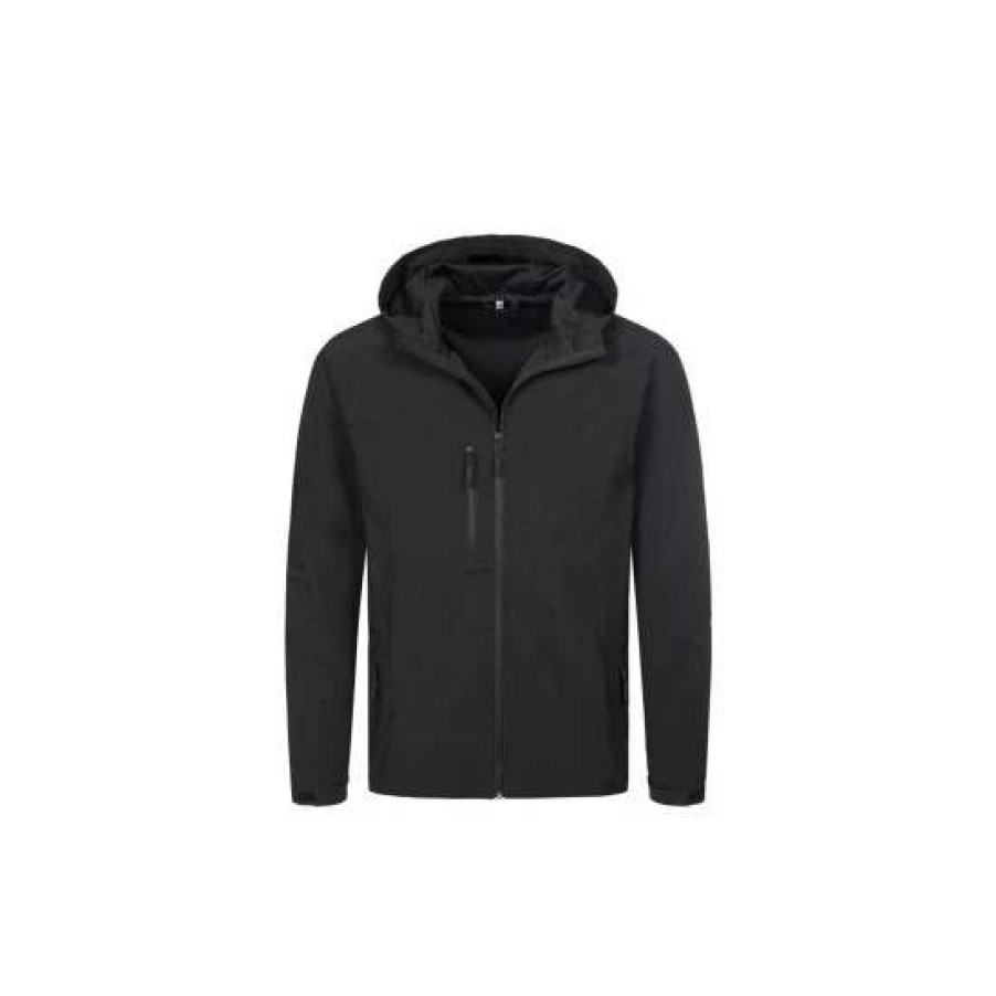 Coats, Jackets & Blazers * | Stedman Active Mens Active Softest Shell Hooded Jacket ( ) Coats, Jackets & Blazers Black Opal