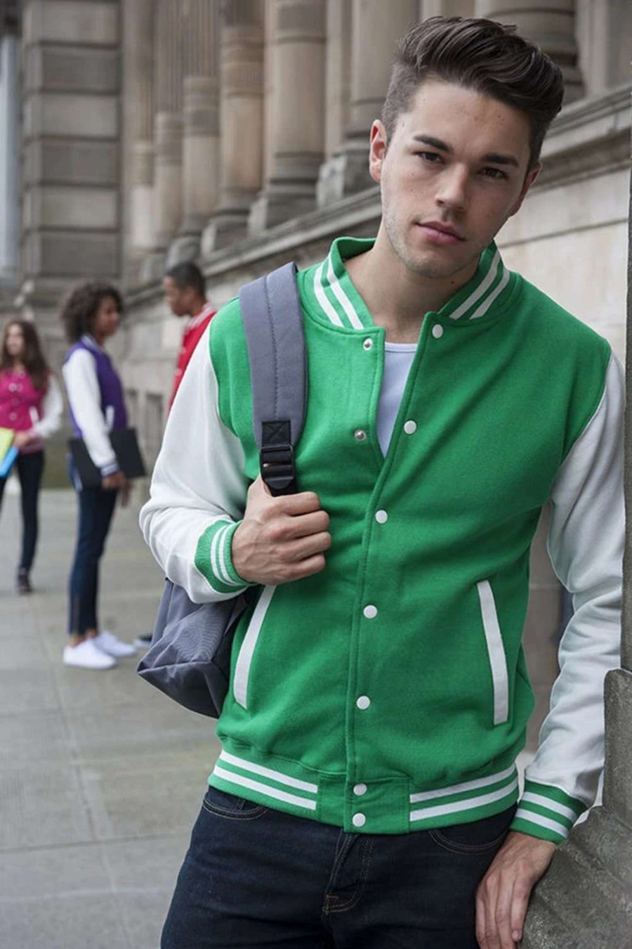 Coats, Jackets & Blazers * | Awdis Unisex Varsity Jacket ( ) Kelly Green / White