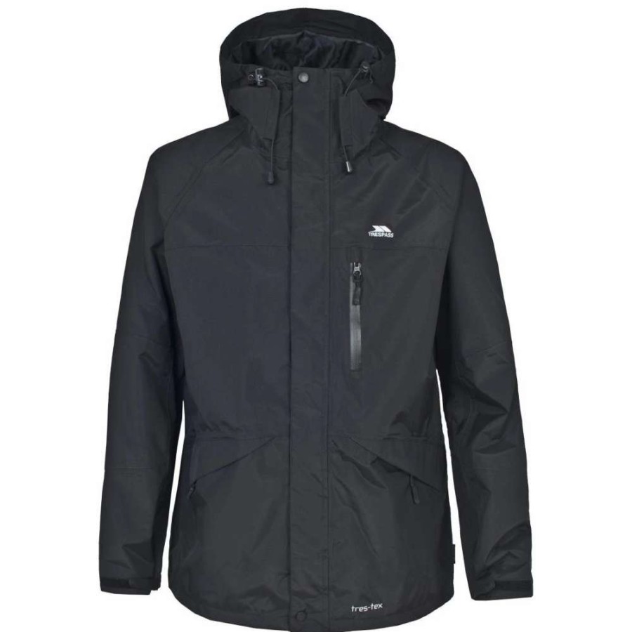 Coats, Jackets & Blazers * | Trespass Mens Corvo Hooded Full Zip Waterproof Jacket/Coat Black